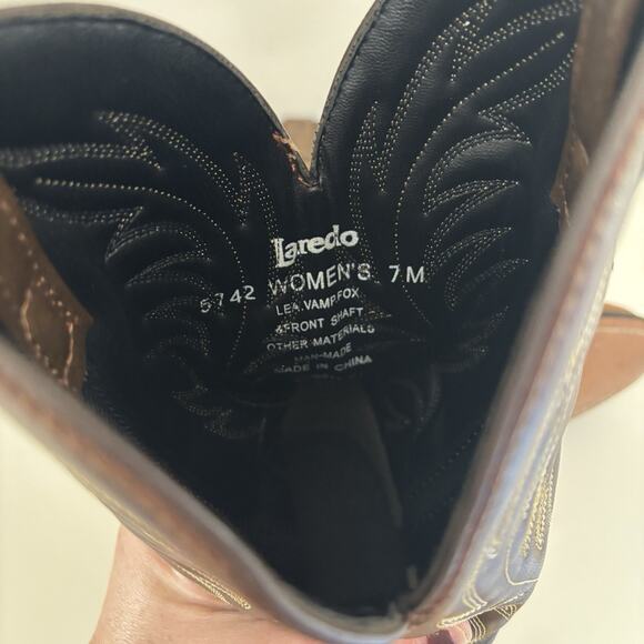 Laredo Women's Size 7 Lea Vamp Fox Brown Leather Cowboy Cowgirl Boots - Picture 5 of 5